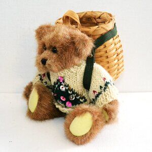 Boyd's Teddy Bear With Christmas Sweater And Wicker Basket Backpack